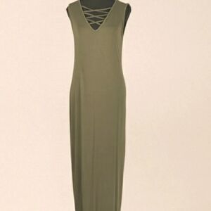 Derek Hart Sage Green Sleeveless Lattice V-neck Maxi Dress size M